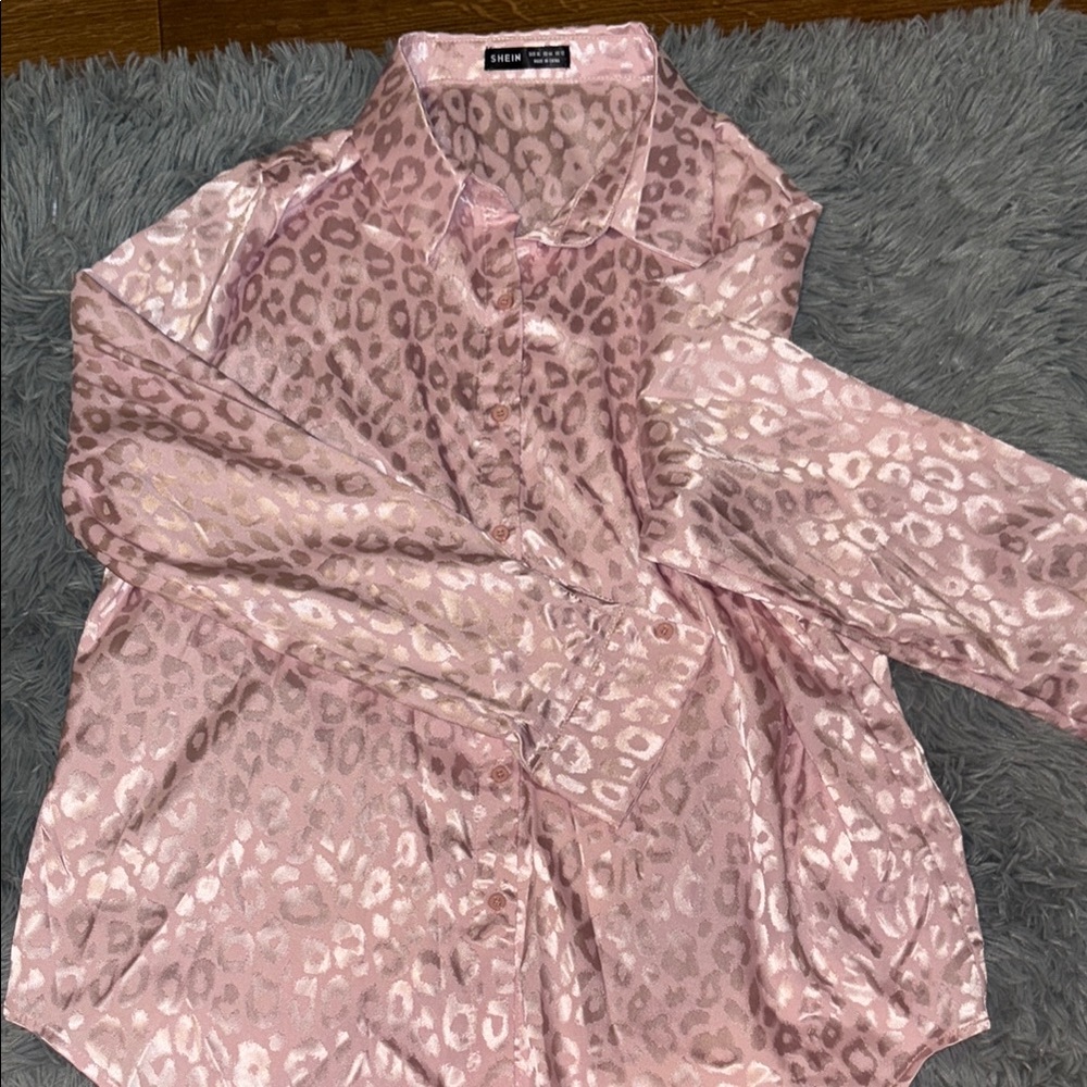 Pink Leopard Print Satin Shirt